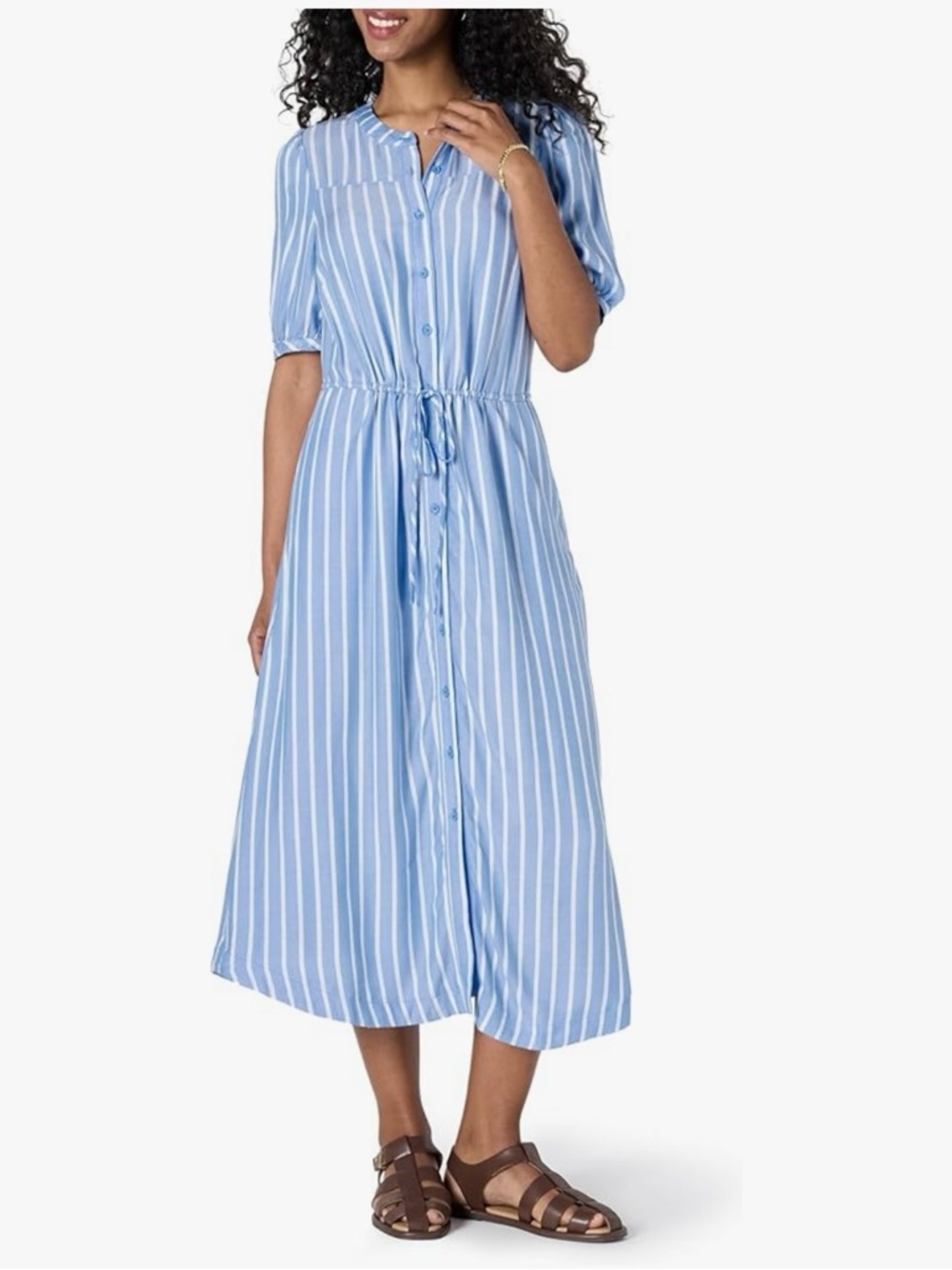 Light Blue & White Striped Shirt Dress